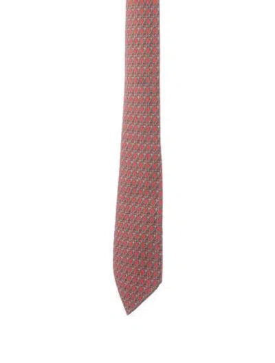 Pre-owned Hermes Pattern Printed Silk Tie In Red