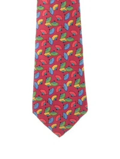 Pre-owned Hermes Pattern Printed Silk Tie In Red