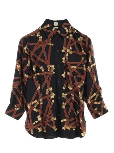 Pre-owned Hermes Pattern Silk Shirt In Black