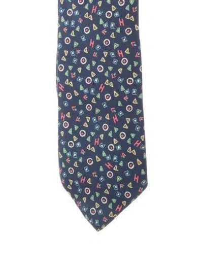 Pre-owned Hermes Pattern Silk Tie In Blue