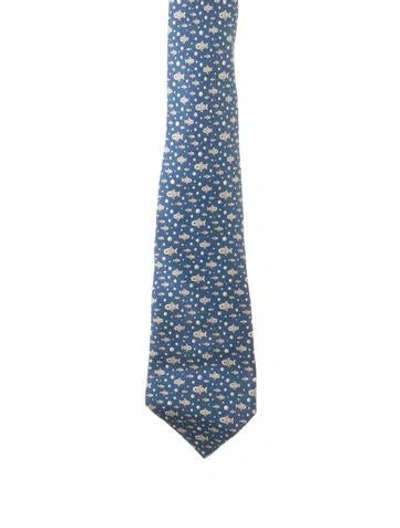 Pre-owned Hermes Pattern Silk Tie In Blue
