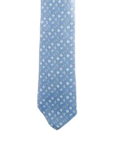 Pre-owned Hermes Pattern Silk Tie In Blue