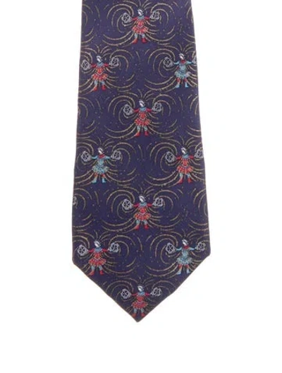 Pre-owned Hermes Pattern Silk Tie In Blue