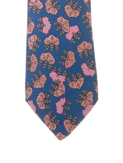 Pre-owned Hermes Pattern Silk Tie In Blue