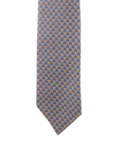 Pre-owned Hermes Pattern Silk Tie In Blue