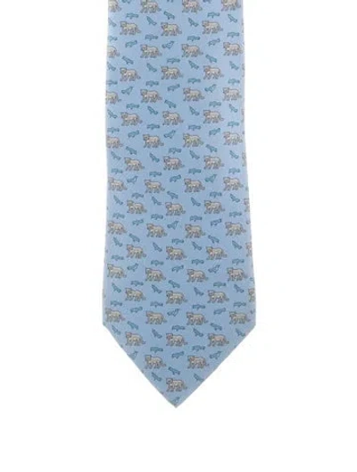 Pre-owned Hermes Pattern Silk Tie In Blue