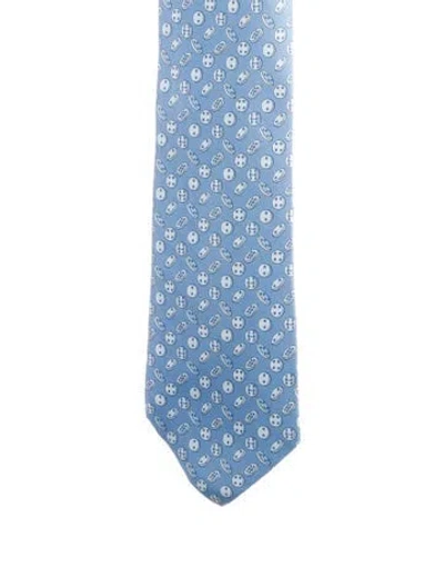 Pre-owned Hermes Pattern Silk Tie In Blue