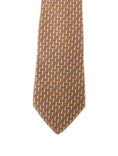Pre-owned Hermes Pattern Silk Tie In Brown