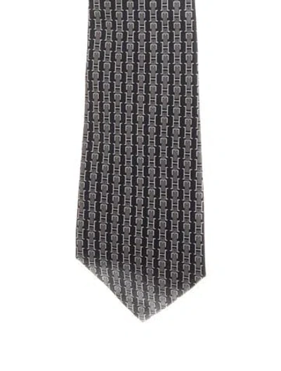 Pre-owned Hermes Pattern Silk Tie In Gray