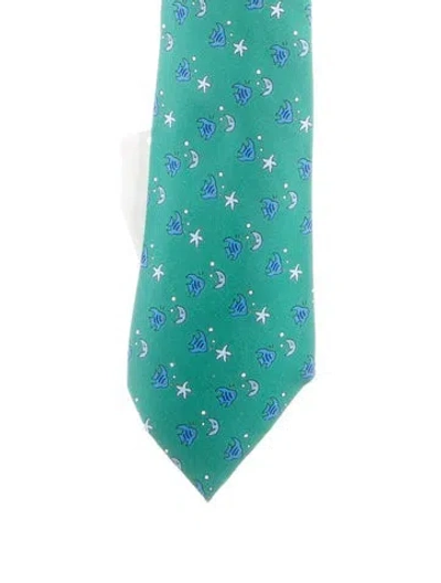 Pre-owned Hermes Pattern Silk Tie In Green