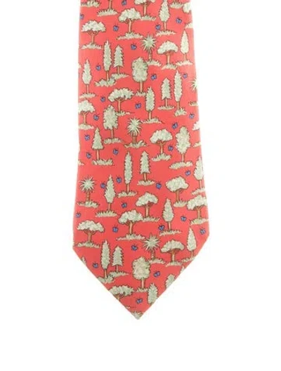 Pre-owned Hermes Pattern Silk Tie In Orange