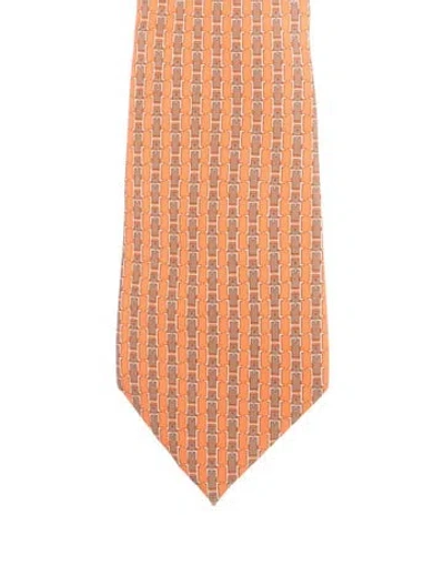 Pre-owned Hermes Pattern Silk Tie In Orange