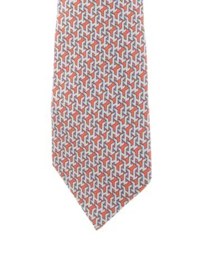 Pre-owned Hermes Pattern Silk Tie In Orange