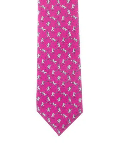 Pre-owned Hermes Pattern Silk Tie In Purple