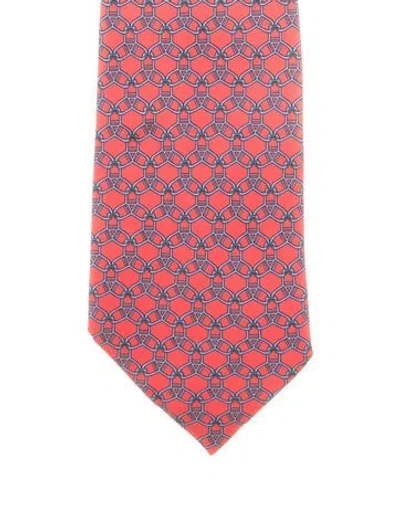 Pre-owned Hermes Pattern Silk Tie In Red