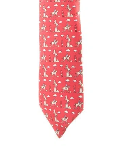 Pre-owned Hermes Pattern Silk Tie In Red