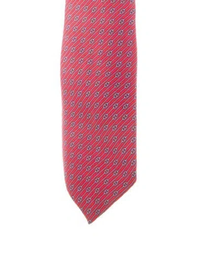 Pre-owned Hermes Pattern Silk Tie In Red