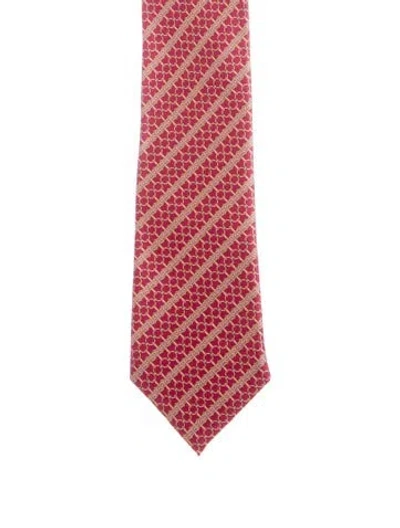 Pre-owned Hermes Pattern Silk Tie In Red