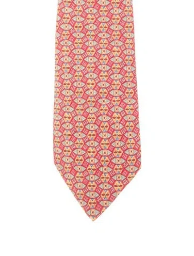 Pre-owned Hermes Pattern Silk Tie In Red