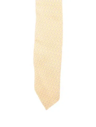 Pre-owned Hermes Pattern Silk Tie In Yellow