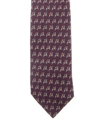 Pre-owned Hermes Pattern Wide Tie In Purple