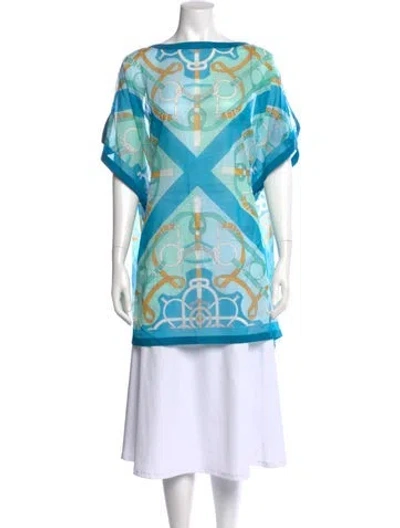 Pre-owned Hermes Patterned Bateau Neckline Top W/ Tags In Blue