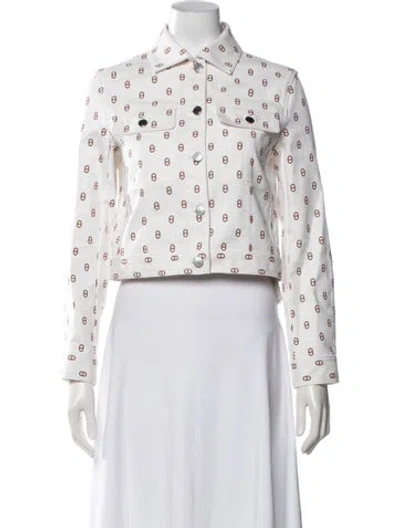 Pre-owned Hermes Patterned Denim Jacket In White