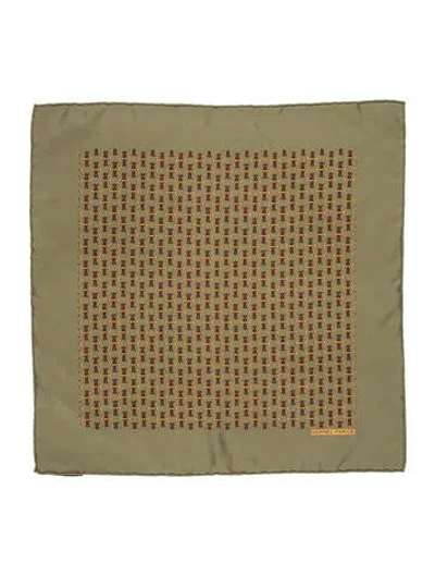 Pre-owned Hermes Patterned Print Pocket Square Silk Scarf In Green