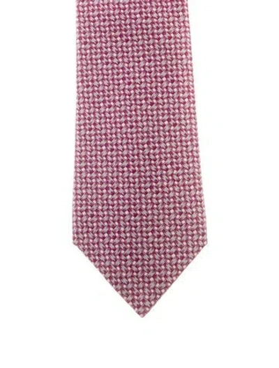 Pre-owned Hermes Patterned Silk Neck Tie In Pink