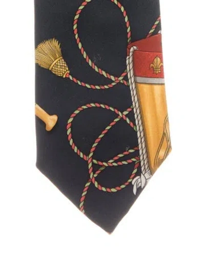 Pre-owned Hermes Patterned Silk Tie In Black