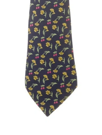 Pre-owned Hermes Patterned Silk Tie In Blue