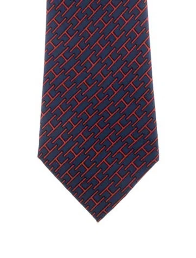 Pre-owned Hermes Patterned Silk Tie In Blue