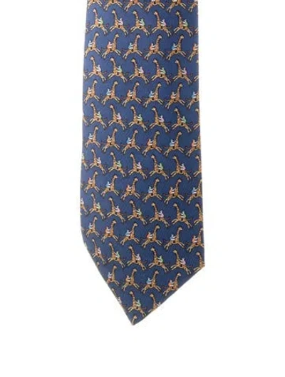 Pre-owned Hermes Patterned Silk Tie In Blue