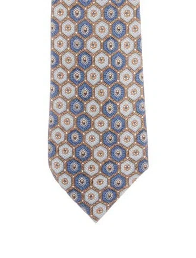 Pre-owned Hermes Patterned Silk Tie In Blue