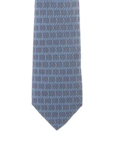 Pre-owned Hermes Patterned Silk Tie In Blue
