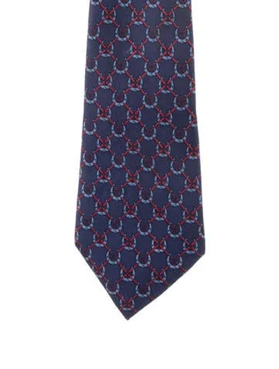 Pre-owned Hermes Patterned Silk Tie In Blue