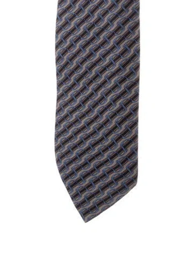 Pre-owned Hermes Patterned Silk Tie In Blue