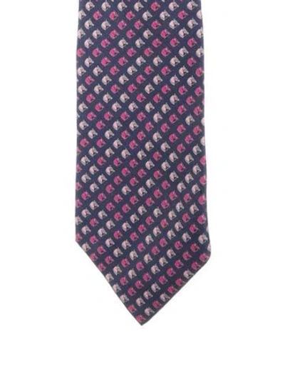 Pre-owned Hermes Patterned Silk Tie In Blue