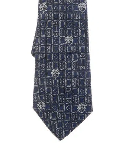 Pre-owned Hermes Patterned Silk Tie In Blue
