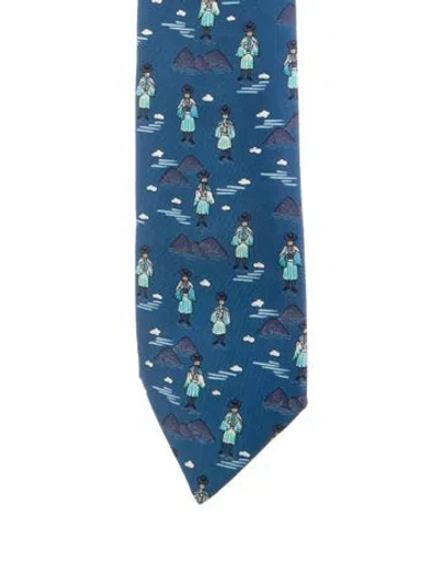Pre-owned Hermes Patterned Silk Tie In Blue