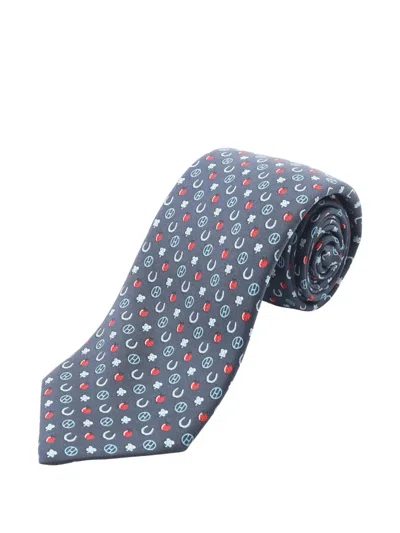 Pre-owned Hermes Patterned Silk Tie In Blue