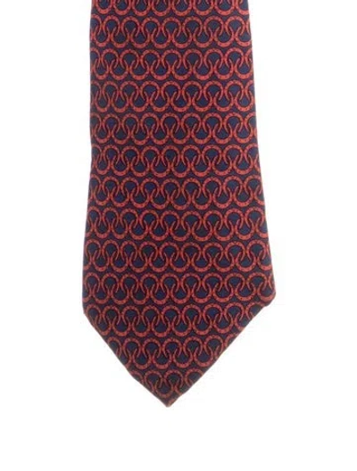 Pre-owned Hermes Patterned Silk Tie In Blue