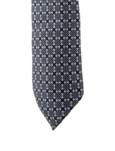 Pre-owned Hermes Patterned Silk Tie In Blue