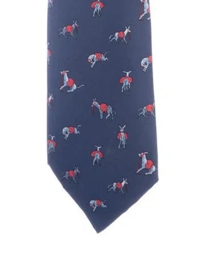 Pre-owned Hermes Patterned Silk Tie In Blue