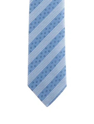 Pre-owned Hermes Patterned Silk Tie In Blue