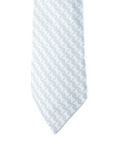 Pre-owned Hermes Patterned Silk Tie In Blue