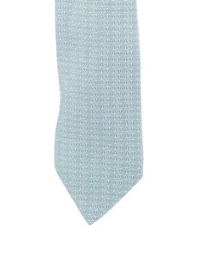 Pre-owned Hermes Patterned Silk Tie In Blue
