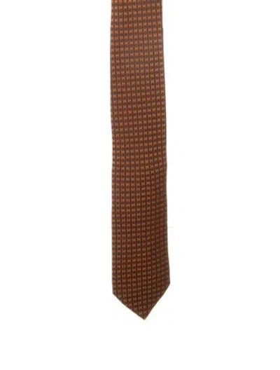 Pre-owned Hermes Patterned Silk Tie In Brown
