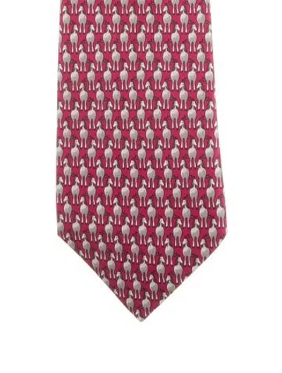 Pre-owned Hermes Patterned Silk Tie In Burgundy