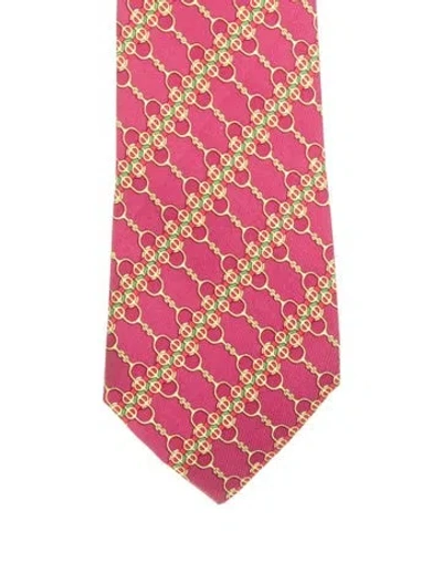 Pre-owned Hermes Patterned Silk Tie In Burgundy